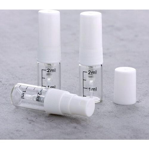 100pcs/lot 2ML Portable Refillable Glass Perfume Bottle Mini plastic sprayer with scale white Sample Bottle