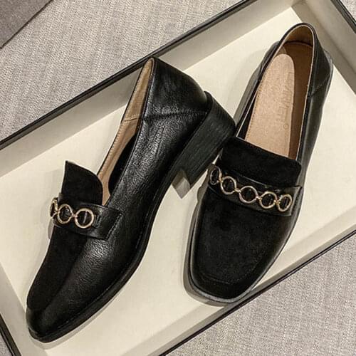 2020 British Chains patchwork oxfords shoes women espadrilles woman flats ballerina square toe chunky heels loafers size 34-43