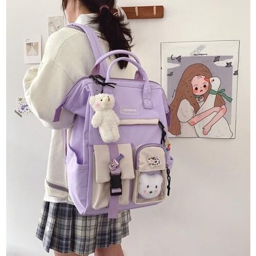 2021 Preppy Purple Backpack Women Waterproof Candy Colors Backpacks Fancy For Teenager Girl Casual Travel High School Bags
