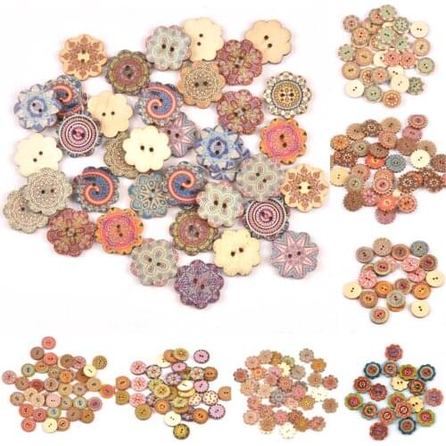 50pcs Flower Painted Round Wood Buttons for Handwork Sewing Scrapbook Clothing Diy Crafts Accessories 20mm MT1994