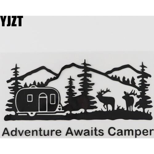 YJZT 16.6CMX8.9CM Funny Adventure Awaits Camper Decal Vinyl Car Sticker Black/Silver 8A-1024