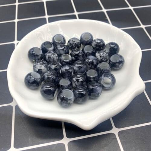 30pcs 12x10mm Black Big Hole Round Acrylic Beads for Jewelry Making DIY Accessory Necklace Jewelry Making