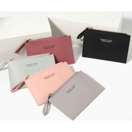 Mens Womens PU Zipper Cash ID Card Credit Card Holder Pure Color Mini Business Card Case Name Card Holder Holiday Gift