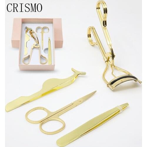 CRISMO Professional Makeup Tool Kits Stainless Steel Eyelash Curler False Eyelashes Tweezers Eyebrow Trimmer 4Pcs Eyelash Tools