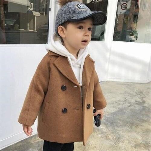 Childrens Woolen Coat Spring and Autumn Style Boy Baby Handsome Jacket Children Long Style Autumn and Winter Jacket Trend