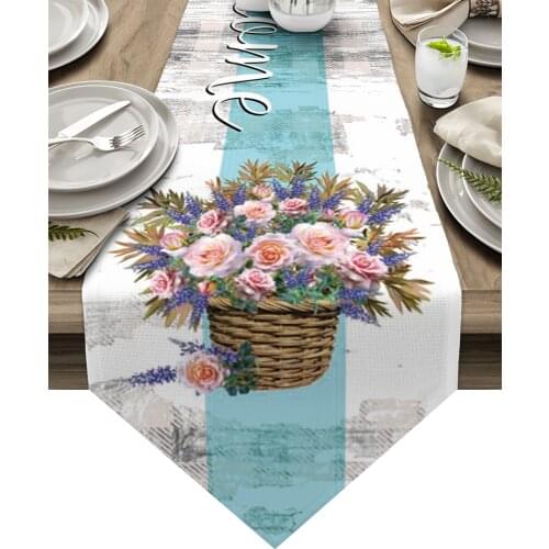 Welcome Wood Grain Rose Flower Retro Table Runner Kitchen Dinning Table Decor Tablecloth And Placemat Wedding Table Decor