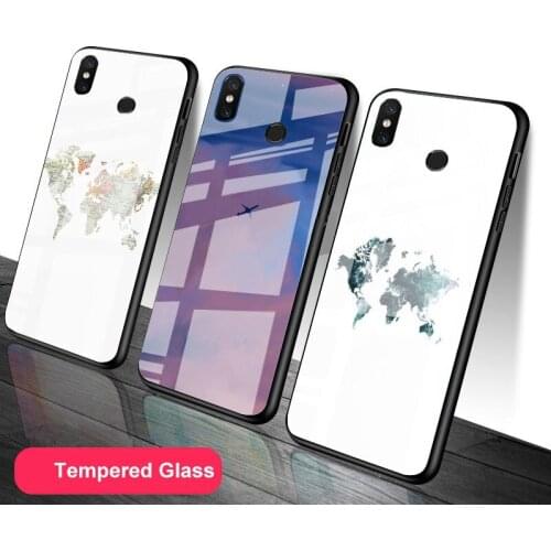Travel world map vintage Tempered Glass Phone Case For Redmi Note 5 6 7 8 9 Pro Note8T Note9S Redmi8 9 Cover Shell