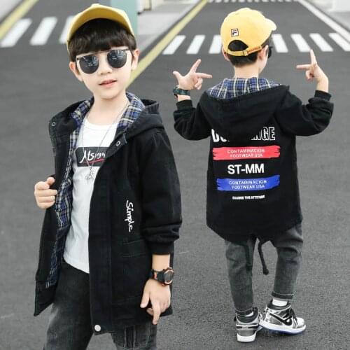 Boys Hooded Denim Coat Autumn Spring Teenager Boys Cowboy Jackets School Childrens Casual Outwear Kids Clothing Jean Jackets