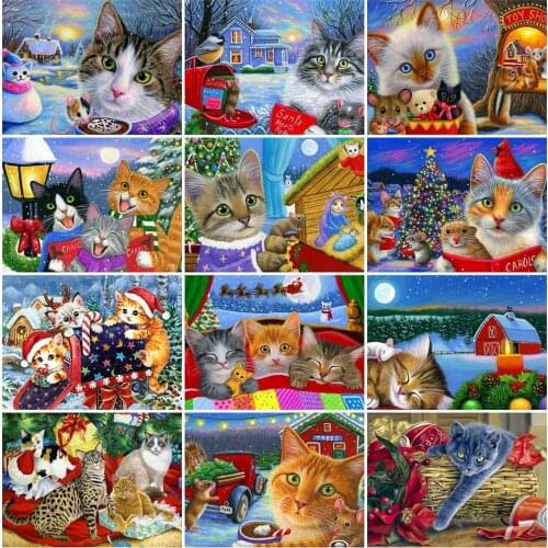 Evershine Diamond Painting Cat Diamond Embroidery Christmas Mosaic Rhinestones Art Animal DIY Beaded Needlework Handmade Hobby