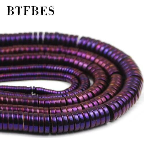 Purple Flat Round 3/4/6/8mm Coin Hematite Natural Stone Loose Beads Wholesale For Earrings bracelet Necklace Making DIY Jewelry