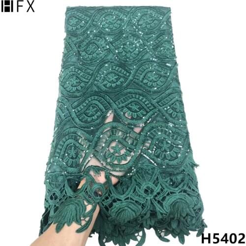 HFX green African Tulle Lace Fabrics With sequins Embroidery Net Lace African French Lace High Quality for Wedding dress H5402