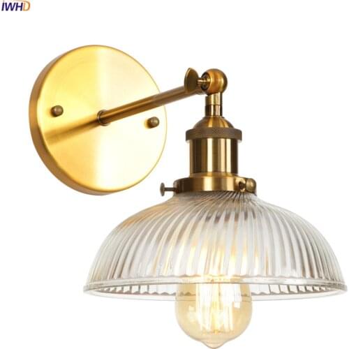 IWHD Loft Decor Retro Industrial Wall Light Glass Lampshade Edison Style Gold Vintage Antique Wall Lamp Sconce Wandlamp Lighting