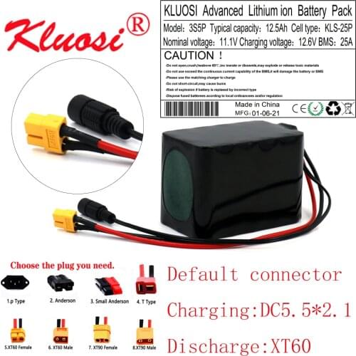 KLUOSI 12V 12.5Ah 12Ah 3S5P 12.6V Lithium Battery Pack with 25A BMS 250W High Capacity for Motor Scooter Solar Energy Light Etc