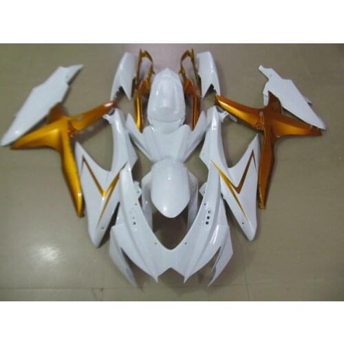Injection mold Fairing kit for GSXR600 750 08 09 GSXR600 GSXR750 K8 2008 2009 White golden ABS Fairings set +gifts TP30