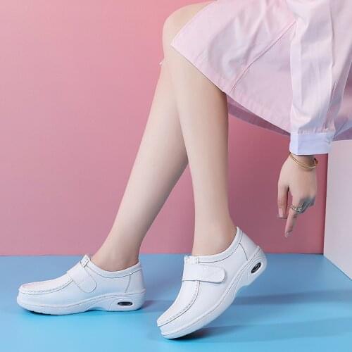 Air cushion nurse shoes women white Genuine Leather comfortable flat running shoes for women sneakers zapatillas de deporte