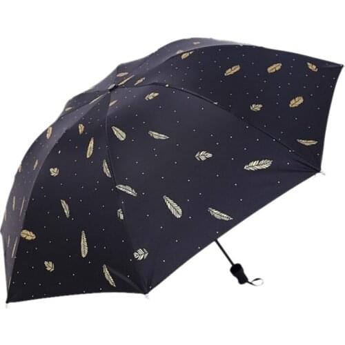 Anti-UV Summer Black Coating Folding Umbrellas Stamping Process Umbrellas Sunny Rainy Female Umbrellas Raining Supplies