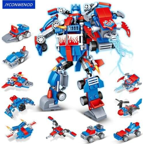 Small particles Super heros Transform Prime Robot Car Optimus 10 in 1 Model Building block toys aircraft Kids Toys