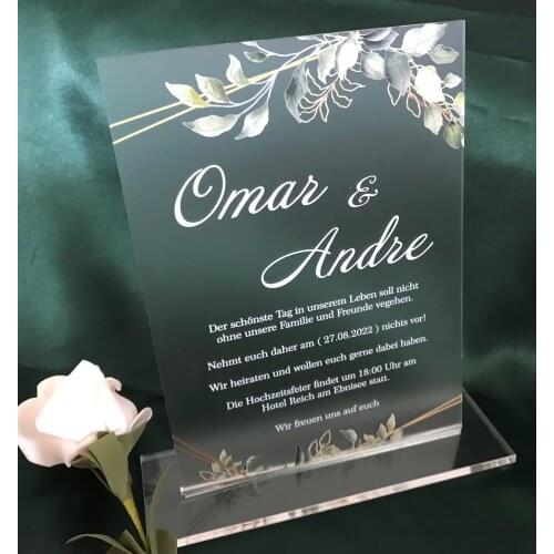 Frosted Acrylic Wedding Invitation,Eucalyptus Wedding Invite,Greenery Custom 10pcs Acrylic Invitation,Anniversary Invitations