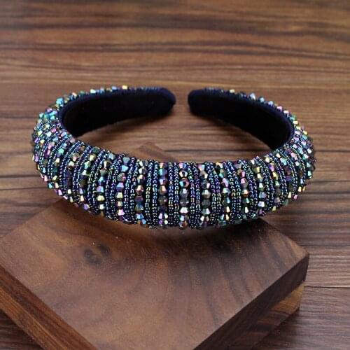 Trendy Padded Headdress Handmade AB Crystal And Beads Headband Rhinestone Hairband Elegant Hair Jewelry For Women Girls
