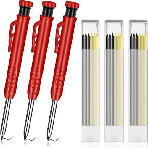 Carpenter Pencil Set With Color/Black Refill Leads, Tool Pencils Built-in Sharpener, Deep Hole Mechanical Pencil Marker Marking
