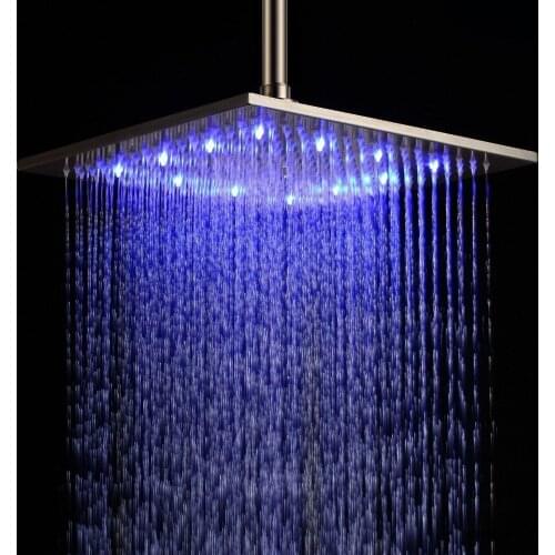 Free shipping 12'' LED Stainless Steel Bath Ceiling Rain Shower Head in Brushed Nickel 30X30CM