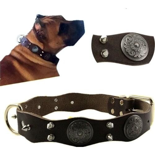 Pet Dog Rivet Collars High Quality Cow Leather Round Bullet Nail Studded Necklace Spiked Strap Punk Style Small Dogs Cat Collar