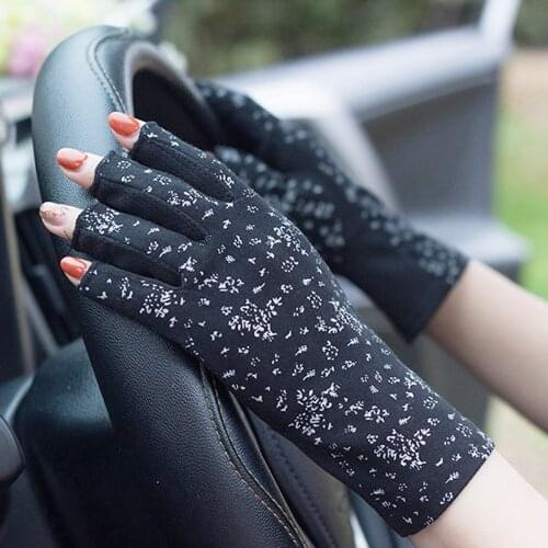 Women UV Short Fingerless Anti Skid Dot Cycling Sunscreen Gloves Summer Thin Cotton Breathable Touch Screen Driving Mitens J76