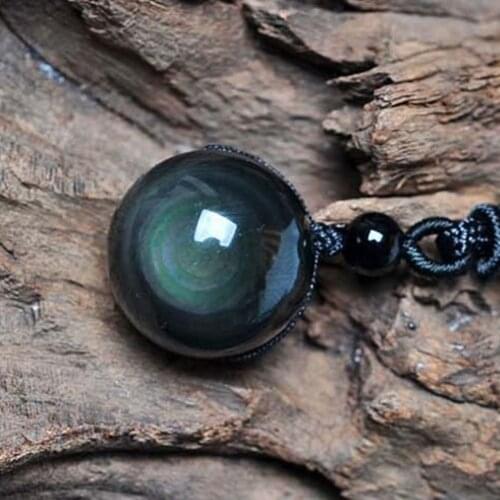 Natural Obsidian Pendants Rainbow Eye Good Luck Bead Pendant Woman Long Chain Necklaces Knitted Harajuku Necklace Crystal Ball
