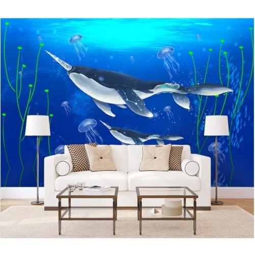 Custom photo wallpaper for walls 3 d Hand-painted underwater world fish jellyfish seaweed childrens room background wall papers