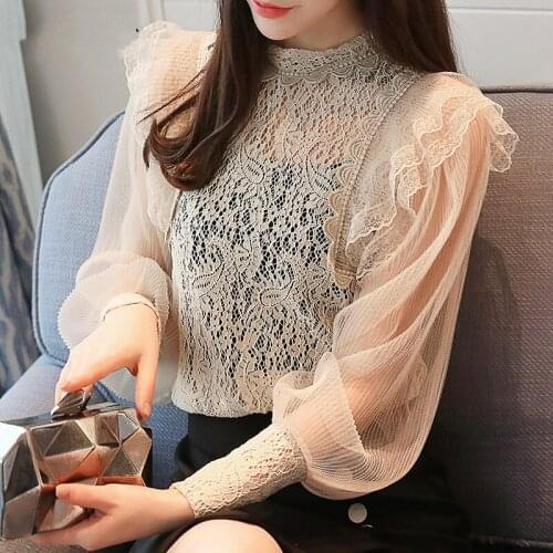 Primavera 2019 Elegante Do LaCo Das Mulheres Tops Mulheres Blusas Moda Feminina Roupas de Manga Longa Lanterna