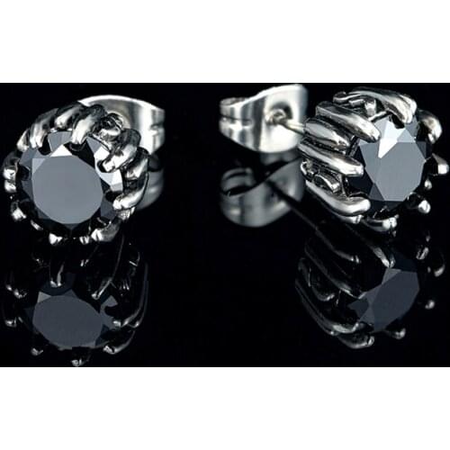 Retro Punk Fine boy Ear studs polished Stainless steel small daisy flower stud earrings inlaid large zircon Men ear jewelry gift