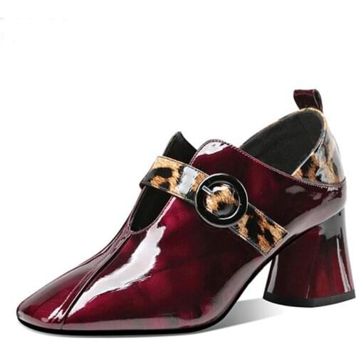 Single shoes womens high heels thick heel autumn new deep mouth womens shoes fashion patent leather shoes