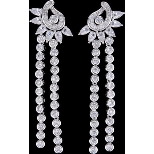 Blachette Luxury High Quality Tone Irregular Tassel Cubic Zirconia Drop Dangle Long Earrings For Women Wedding Bridal Jewelry