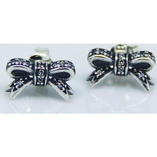 CKK Silver 925 Jewelry Stud Earrings Sparkling Bow For Women Sterling Silver Earrings Fashion Wedding Gift