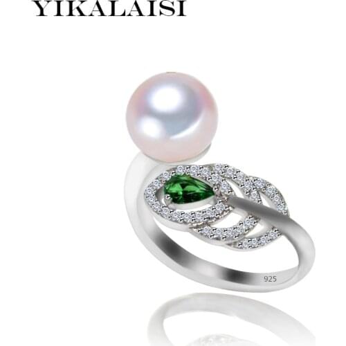 YIKALAISI 925 Sterling Silver Jewelrynew Fashion 100% Natural freshwater Pearl Ring 8-9mm pearl zircon For Women gift
