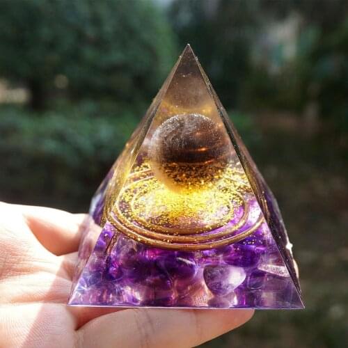 Hot Sale 6cm Tree Of Life Pyramid Amethyst Peridot Healing Crystal Energy Pyramid EMF Protection Meditation Tool Home Decoration