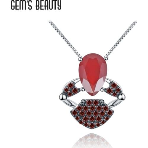 GEMS BEAUTY 925 Sterling Silver Vintage Necklace For Women Natural Pear Cut Red Agate Handmade Jewellery Pendant Necklace