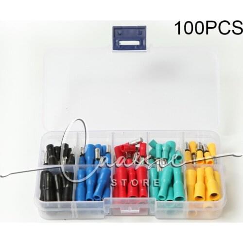 100pcs Bullet Insulated Terminals Crimp Spade Male Female Wire Connector Electrical Cord Pin End Butt Set Kit FRD MPD 1.25-156
