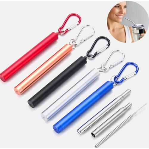 18/10 Reusable Collapsible Metal Drinking Straw With Brush Stainless Steel Telescopic Drinking Straw Portable straw For Travel