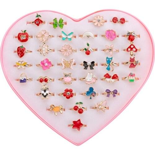36 pcs Alloy Cartoon Rings Colorful Lovely Adjustable Jewelry Gifts Party Favors Toys for Children Kids Girls