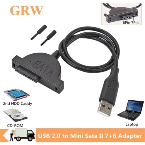 Grwibeou USB 2.0 to Mini Sata II 7+6 13Pin Adapter for Laptop CD/DVD ROM Slimline Drive Converter Cable Screws steady style 1PCS