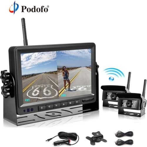 Podofo 18 LED Car Rear View Wireless Backup Camera Kit + 7" TFT Auto LCD Monitor 12V-24V For Truck Van Caravan Trailers Campers