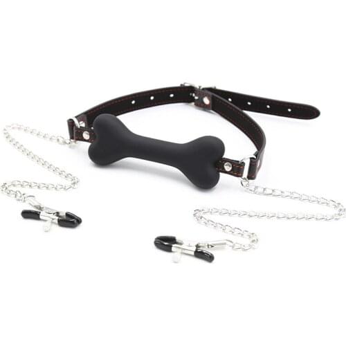 Bone Type Gag Adult Games BDSM Bondage Slave Restraints Open Mouth Gag with Nipple Clamps Sex Tools For Couples Erotic Toys