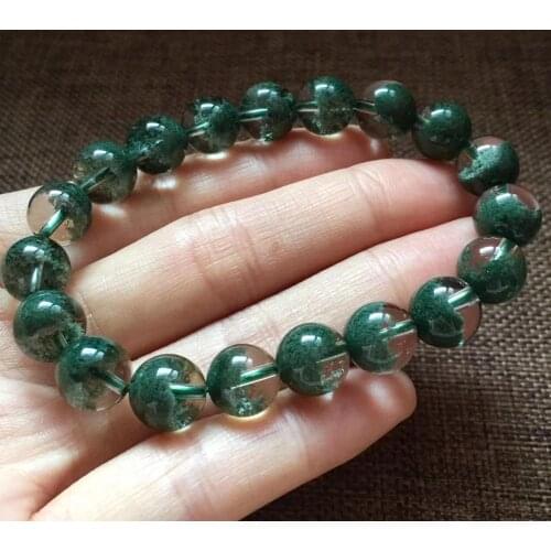 Genuine Natural Green Phantom Clear Round Beads Bracelet 10mm Crystal Garden Fashion Phantom Stone Women Men AAAAA