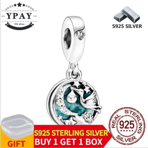 New Best Friends White Stork and Shiny Stars Dangle Bead Fit Original Pandora Charms Silver 925 Bracelet Women Free Shipping