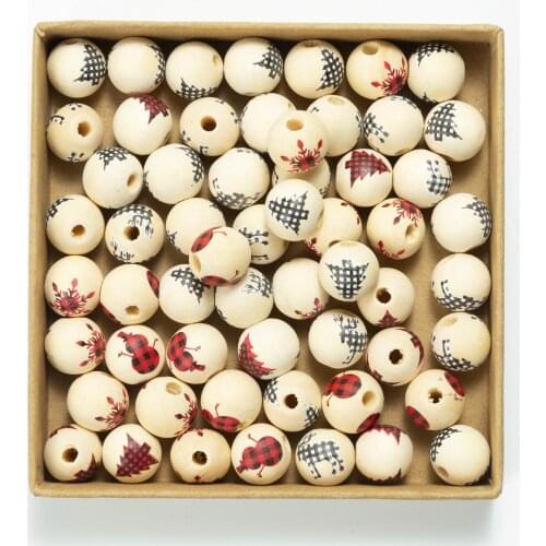 20Pcs Red Christmas Tree Snowflake Elk Wooden Beads DIY Custom Decoration Fashion Crafts Kid Toy Jewelry Bracelet Accessori