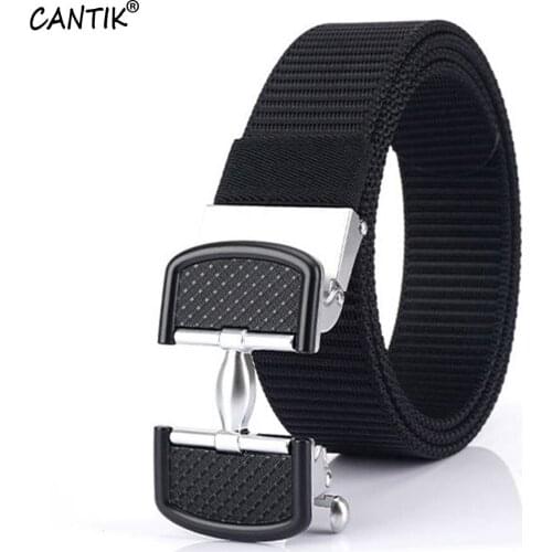 CANTIK Nice Quality Nylon Belts for Men Unique Design Hollowed Automatic Buckle Metal Clothing Jeans Accessories 3.5cm CBCA213