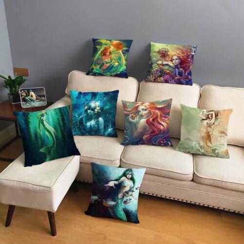Cartoon Mermaid Girl Cushion Cover Super Soft Short Plush Pillows Covers 45*45 Square Throw Pillow Case Home Decor Pillowcae