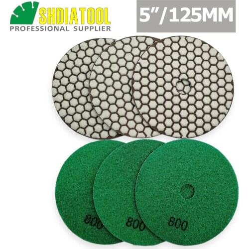 SHDIATOOL 6pks 125mm Grit#800 Diamond Dry Polishing Pads 5" Resin Bond Sanding Discs Granite Marble Stone Ceramic Polisher Pad