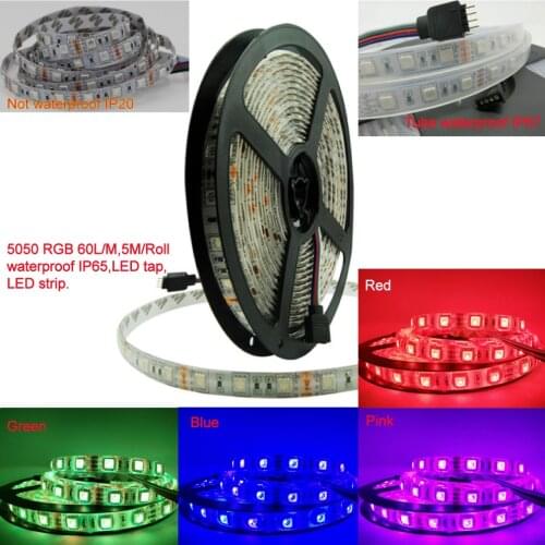DC12V 16.4ft 5M Waterproof Flexible strip led 300leds Color Changing RGB SMD5050 LED Light Strip IP20 IP65 IP67 waterproof